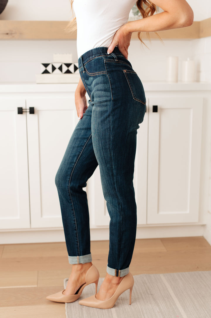 Rowena High Rise Pull On Double Cuff Slim Jeans